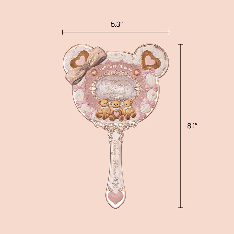 Flower Knows The Sweetie Bear Hand Mirror,Vintage Portable Handheld Mirror,Fancy & Pretty Princess Mirror with Long Handle,Gift for Girls(Creamy Pink) - Image 2