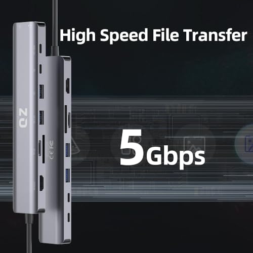 QZ [4K 60Hz, 9 in 1] QZ USB-C Hub with HDMI 4K 60Hz, USB Type C Dock, Laptop Docking Station Power Delivery Ethernet (Supports Nintendo Switch) Audio for PC Laptop Phones Office Work Stations [Aluminum] - Image 5