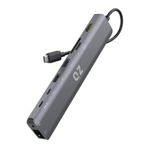 QZ [4K 60Hz, 9 in 1] QZ USB-C Hub with HDMI 4K 60Hz, USB Type C Dock, Laptop Docking Station Power Delivery Ethernet (Supports Nintendo Switch) Audio for PC Laptop Phones Office Work Stations [Aluminum] - Image 1