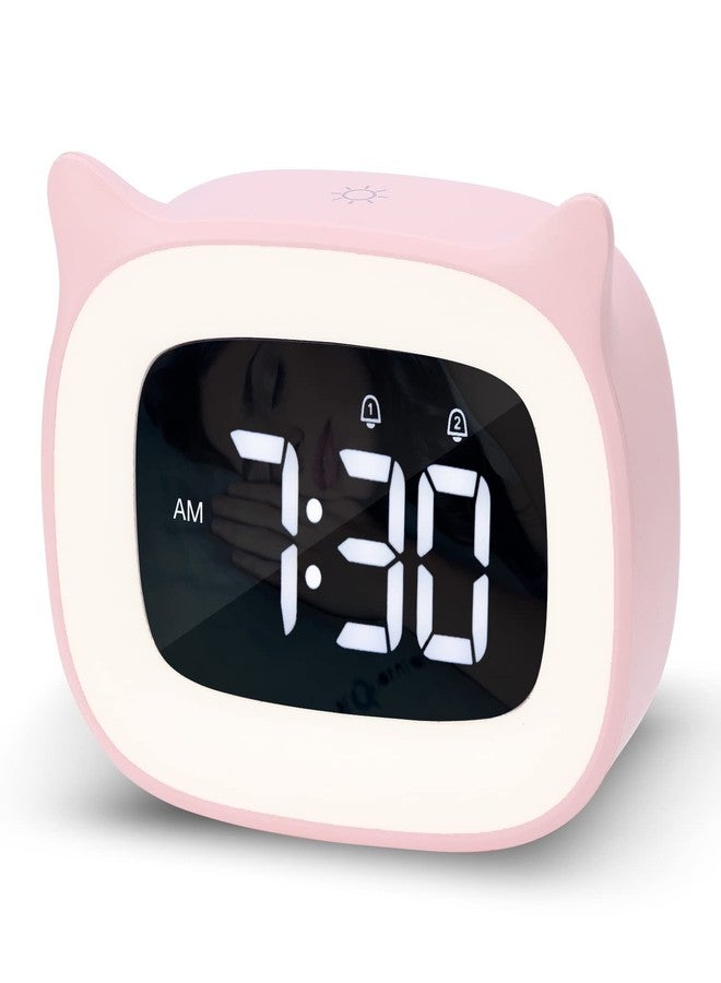 NESIFEE Pink Alarm Clock with Night Light, Cute Cat Alarm Clocks for Girls Toddlers Boys Birthday Gifts, Cute OK to Wake Alarm Clock for Kids Teens Bedrooms - Image 1