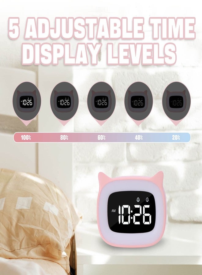NESIFEE Pink Alarm Clock with Night Light, Cute Cat Alarm Clocks for Girls Toddlers Boys Birthday Gifts, Cute OK to Wake Alarm Clock for Kids Teens Bedrooms - Image 3