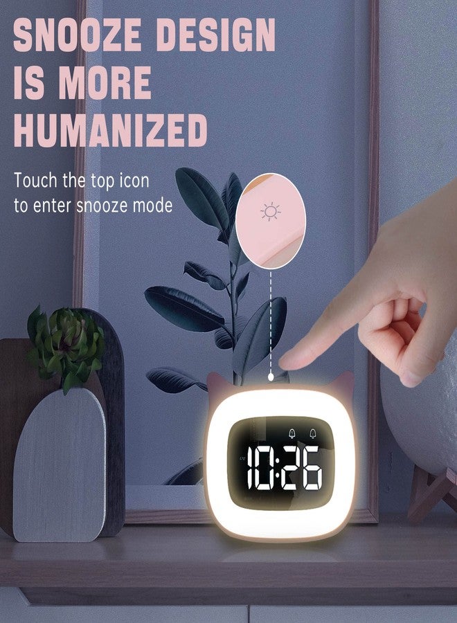 NESIFEE Pink Alarm Clock with Night Light, Cute Cat Alarm Clocks for Girls Toddlers Boys Birthday Gifts, Cute OK to Wake Alarm Clock for Kids Teens Bedrooms - Image 2