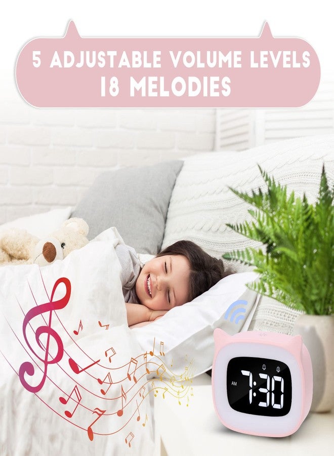 NESIFEE Pink Alarm Clock with Night Light, Cute Cat Alarm Clocks for Girls Toddlers Boys Birthday Gifts, Cute OK to Wake Alarm Clock for Kids Teens Bedrooms - Image 5