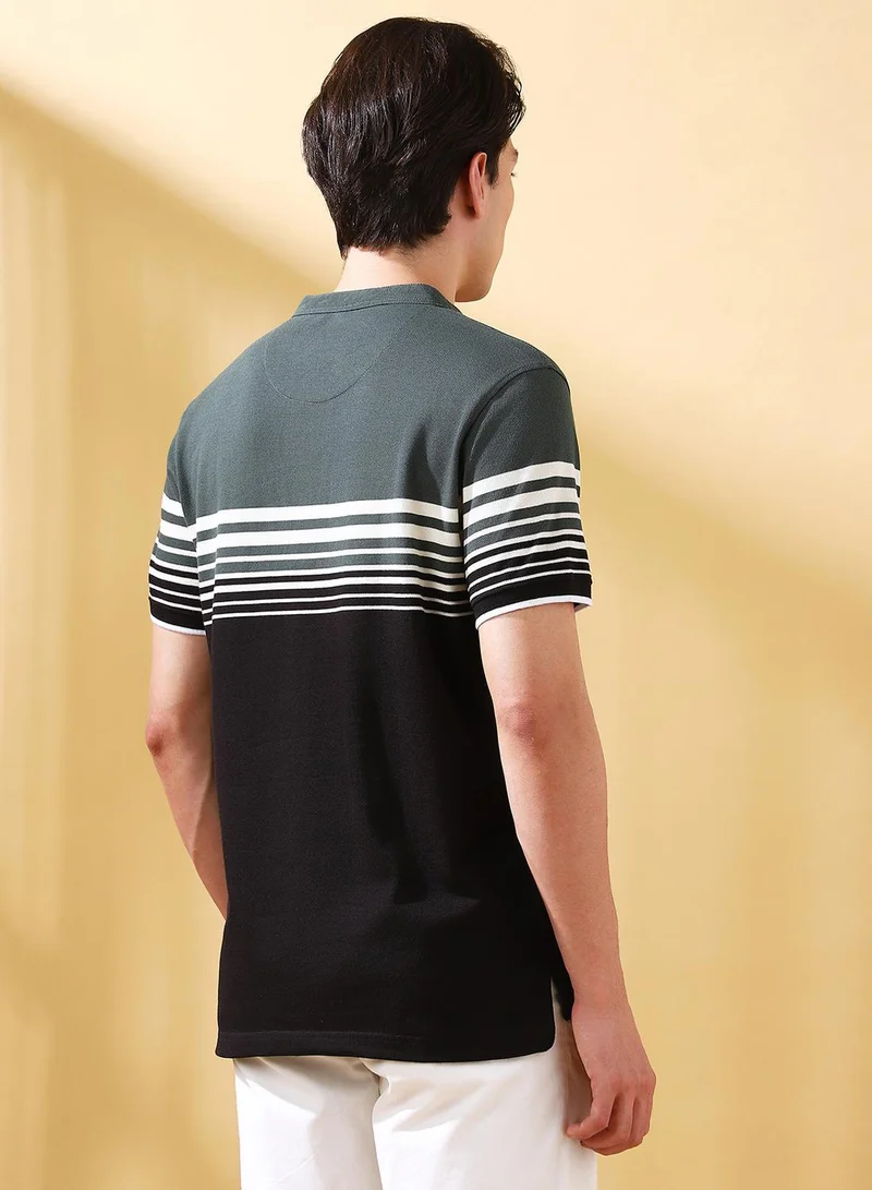Dennis Lingo Men's Meteorite Cotton Striped Regular Fit T-Shirt