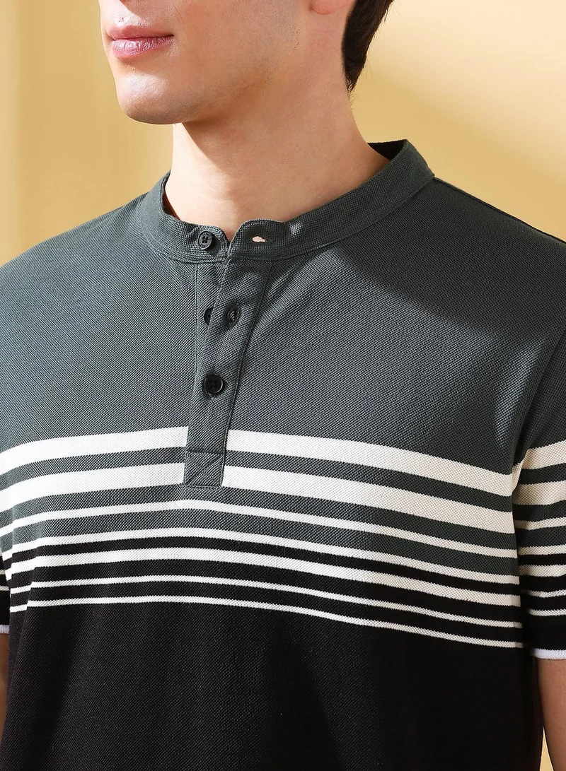 Dennis Lingo Men's Meteorite Cotton Striped Regular Fit T-Shirt