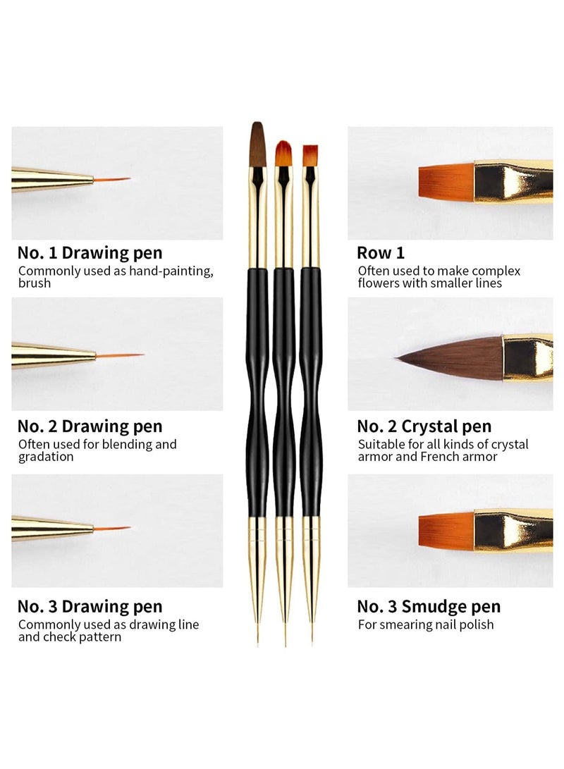 KASTWAVE Nail Brush 3 Pack Nail Art Pen Black Rod Small Waist Multi-function Double-headed Dual-purpose Nail Tracing Pen Gel Brush for Nails Gel Brush Home for Nail Art UV Gel Brush Nail Accessories - Image 2