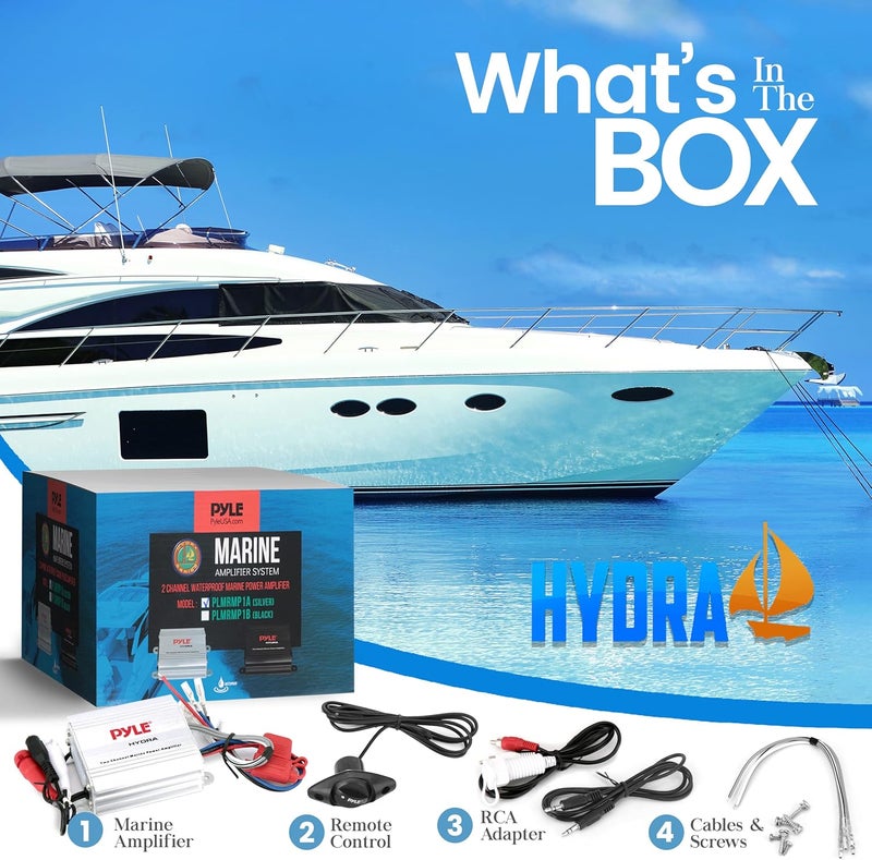 Pyle Hydra Marine Amplifier - Upgraded Elite Series 400 Watt 2 Channel Micro Amplifier - Waterproof, GAIN Level Controls, RCA Stereo Input, 3.5mm Jack & Volume Control (PLMRMP1A) - Image 2