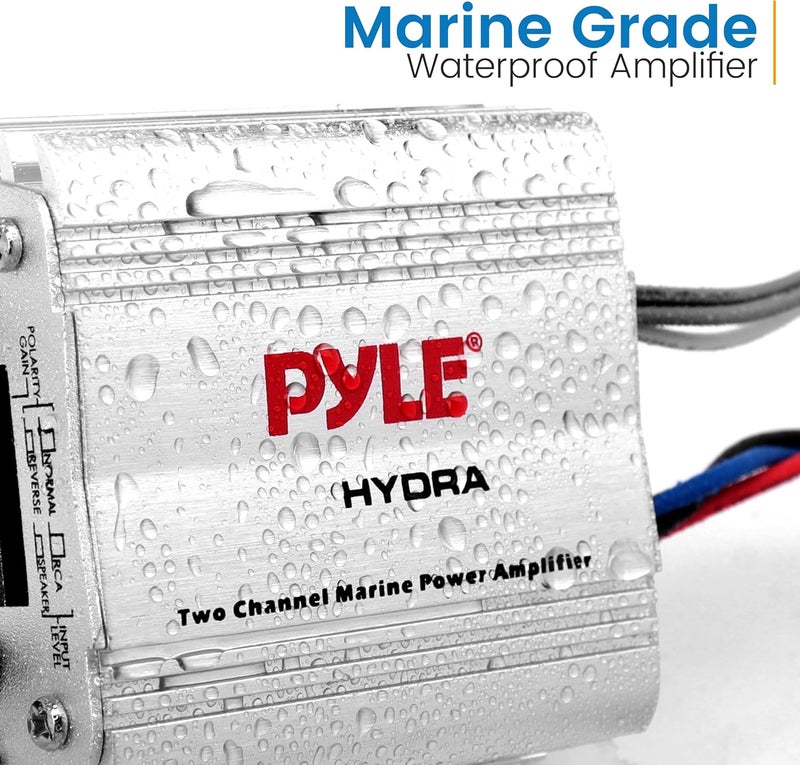 Pyle Hydra Marine Amplifier - Upgraded Elite Series 400 Watt 2 Channel Micro Amplifier - Waterproof, GAIN Level Controls, RCA Stereo Input, 3.5mm Jack & Volume Control (PLMRMP1A) - Image 4