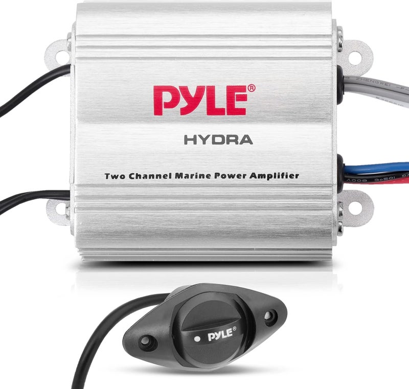 Pyle Hydra Marine Amplifier - Upgraded Elite Series 400 Watt 2 Channel Micro Amplifier - Waterproof, GAIN Level Controls, RCA Stereo Input, 3.5mm Jack & Volume Control (PLMRMP1A) - Image 1