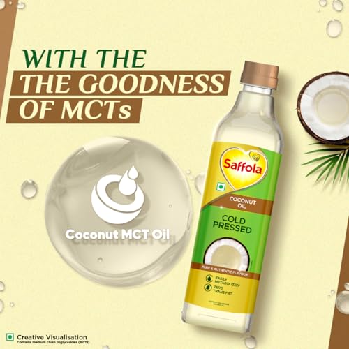 Saffola Cold Pressed Coconut Oil, 0 Trans fat, No chemicals or heat, Unrefined, 1L - Image 3