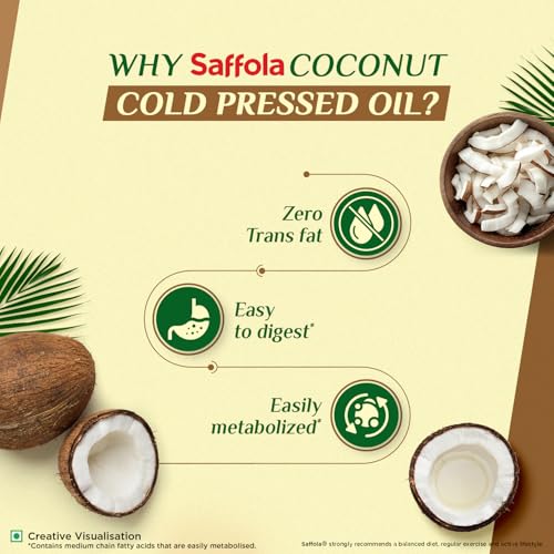 Saffola Cold Pressed Coconut Oil, 0 Trans fat, No chemicals or heat, Unrefined, 1L - Image 5