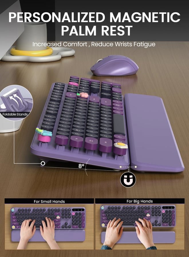 Trueque Wireless Keyboard and Mouse - Cute Typewriter Keyboard with Detachable Wrist Rest, Retro Round Keycaps, Foldable Legs, 2.4GHz Full-Size Keyboard Combo for PC, Laptop, Windows - Trueque (Grape Purple) - Image 3
