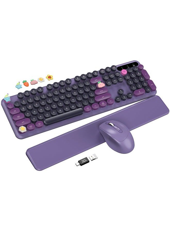 Trueque Wireless Keyboard and Mouse - Cute Typewriter Keyboard with Detachable Wrist Rest, Retro Round Keycaps, Foldable Legs, 2.4GHz Full-Size Keyboard Combo for PC, Laptop, Windows - Trueque (Grape Purple) - Image 1