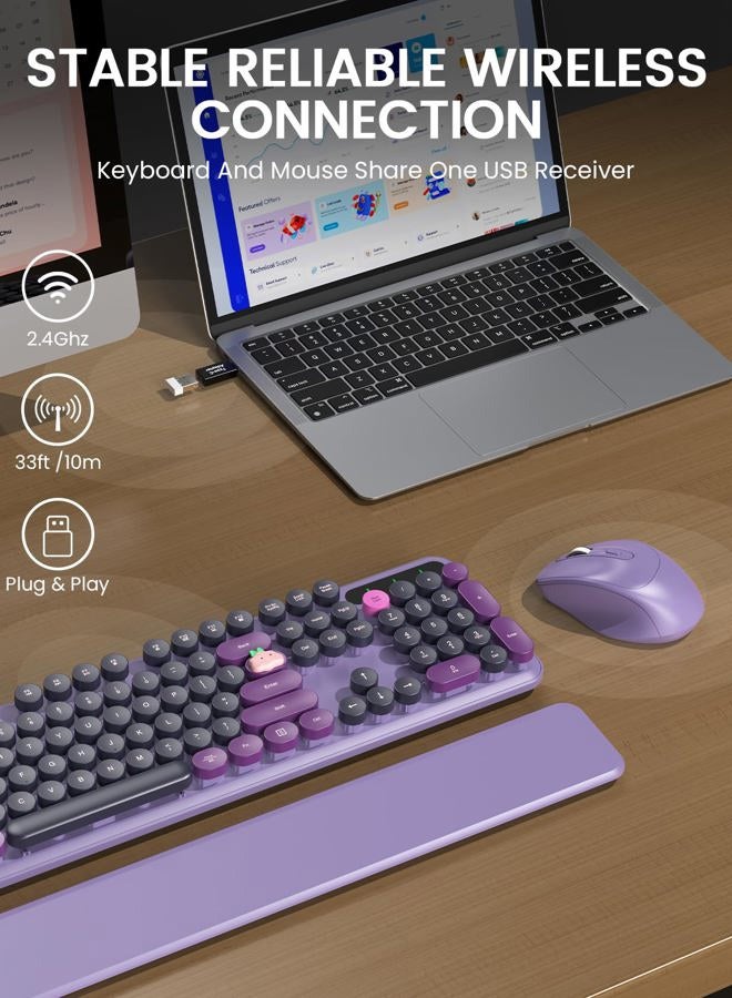Trueque Wireless Keyboard and Mouse - Cute Typewriter Keyboard with Detachable Wrist Rest, Retro Round Keycaps, Foldable Legs, 2.4GHz Full-Size Keyboard Combo for PC, Laptop, Windows - Trueque (Grape Purple) - Image 4