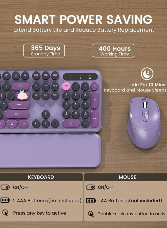 Trueque Wireless Keyboard and Mouse - Cute Typewriter Keyboard with Detachable Wrist Rest, Retro Round Keycaps, Foldable Legs, 2.4GHz Full-Size Keyboard Combo for PC, Laptop, Windows - Trueque (Grape Purple) - Image 5