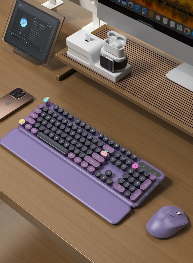 Trueque Wireless Keyboard and Mouse - Cute Typewriter Keyboard with Detachable Wrist Rest, Retro Round Keycaps, Foldable Legs, 2.4GHz Full-Size Keyboard Combo for PC, Laptop, Windows - Trueque (Grape Purple) - Image 2