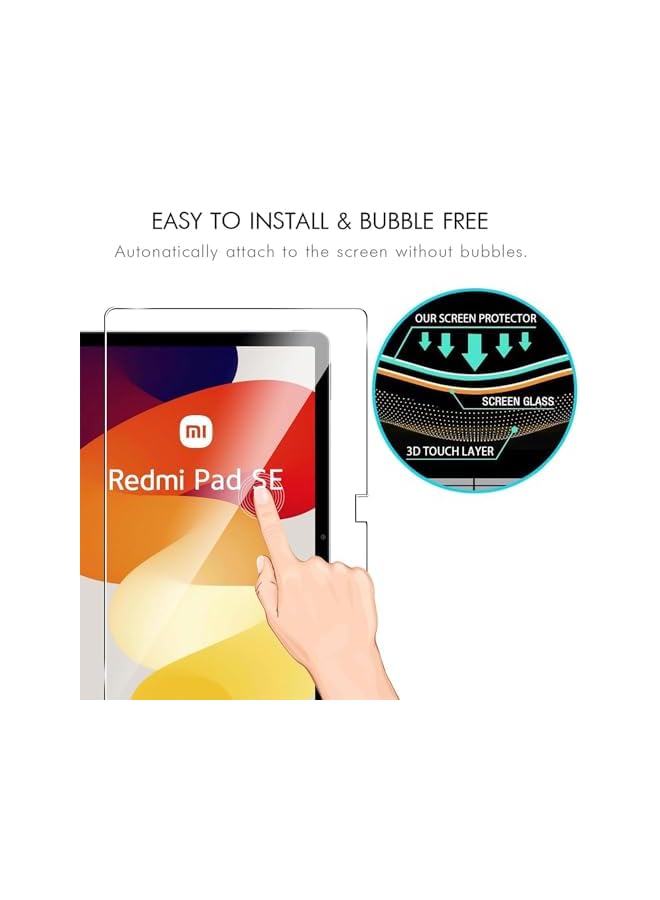 erorex 2 Pack Screen Protector Compatible With Xiaomi Redmi Pad Se 11 Inch 9H Hardness Anti Scratch Tempered Glass Flim Easy Installation  - Image 3