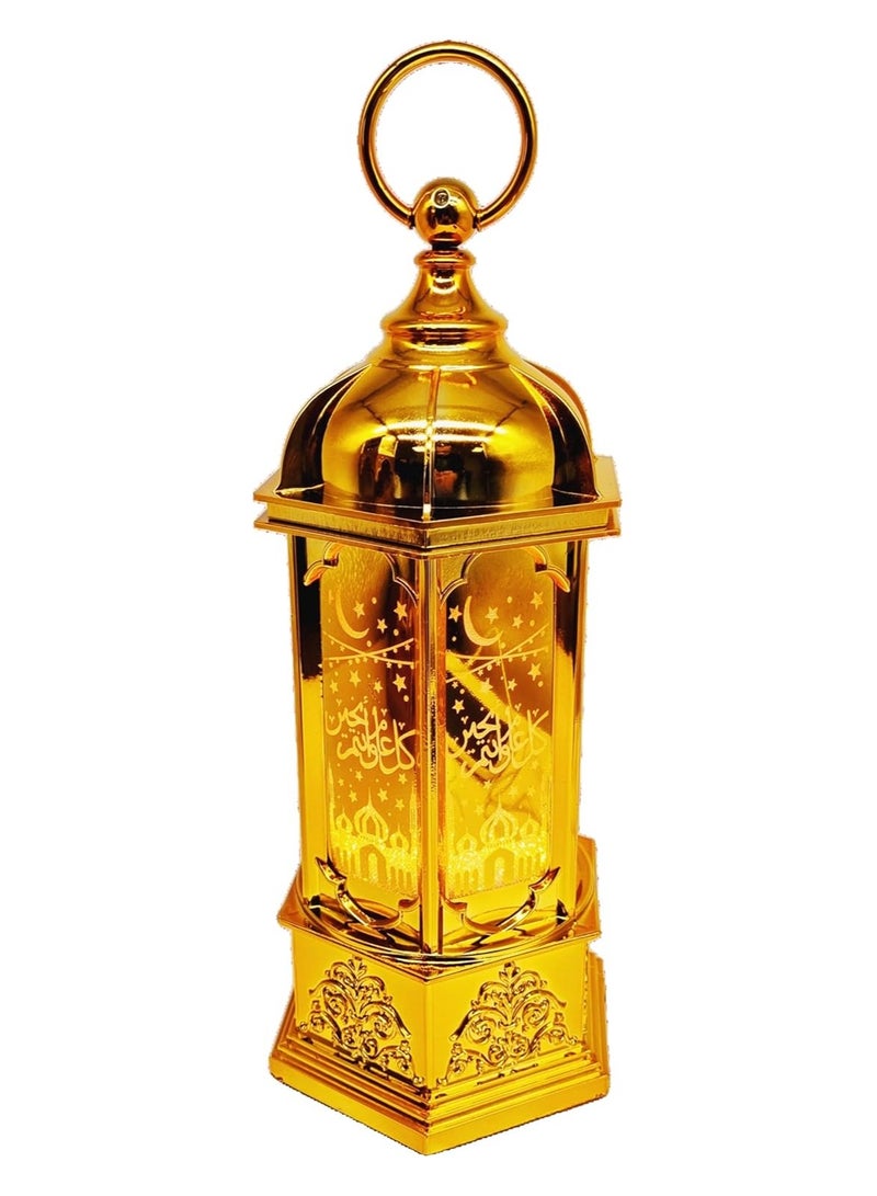 LED Ramadan Decorative Lantern, 39 cm, USB Powered, Gold Crescent Moon Design - Image 2