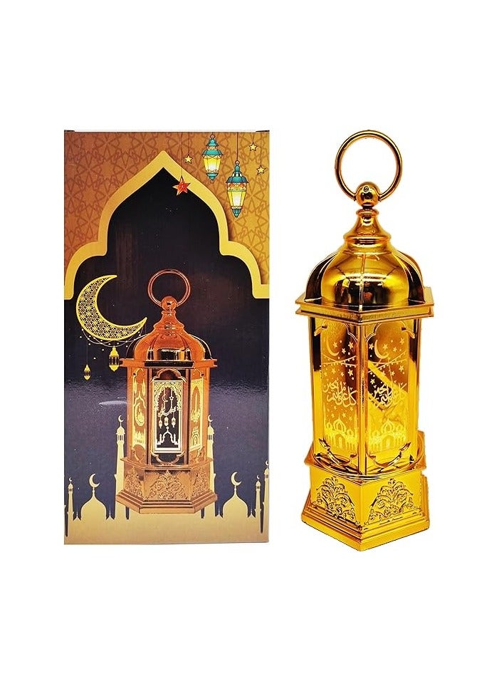 LED Ramadan Decorative Lantern, 39 cm, USB Powered, Gold Crescent Moon Design - Image 1