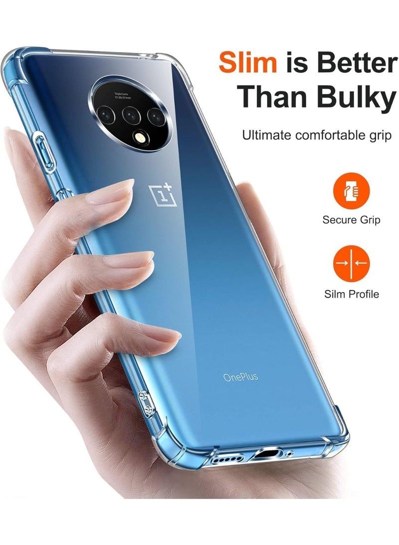 جراب متوافق مع OnePlus 7T، غطاء شفاف من السيليكون (TPU) مقاوم للصدمات، مزود بحماية للكاميرا وزوايا معززة ضد الصدمات - شفاف. - Image 2