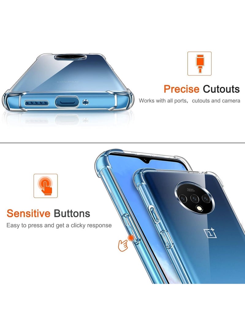 جراب متوافق مع OnePlus 7T، غطاء شفاف من السيليكون (TPU) مقاوم للصدمات، مزود بحماية للكاميرا وزوايا معززة ضد الصدمات - شفاف. - Image 3