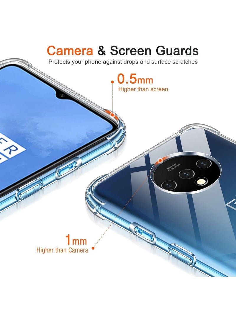 جراب متوافق مع OnePlus 7T، غطاء شفاف من السيليكون (TPU) مقاوم للصدمات، مزود بحماية للكاميرا وزوايا معززة ضد الصدمات - شفاف. - Image 5