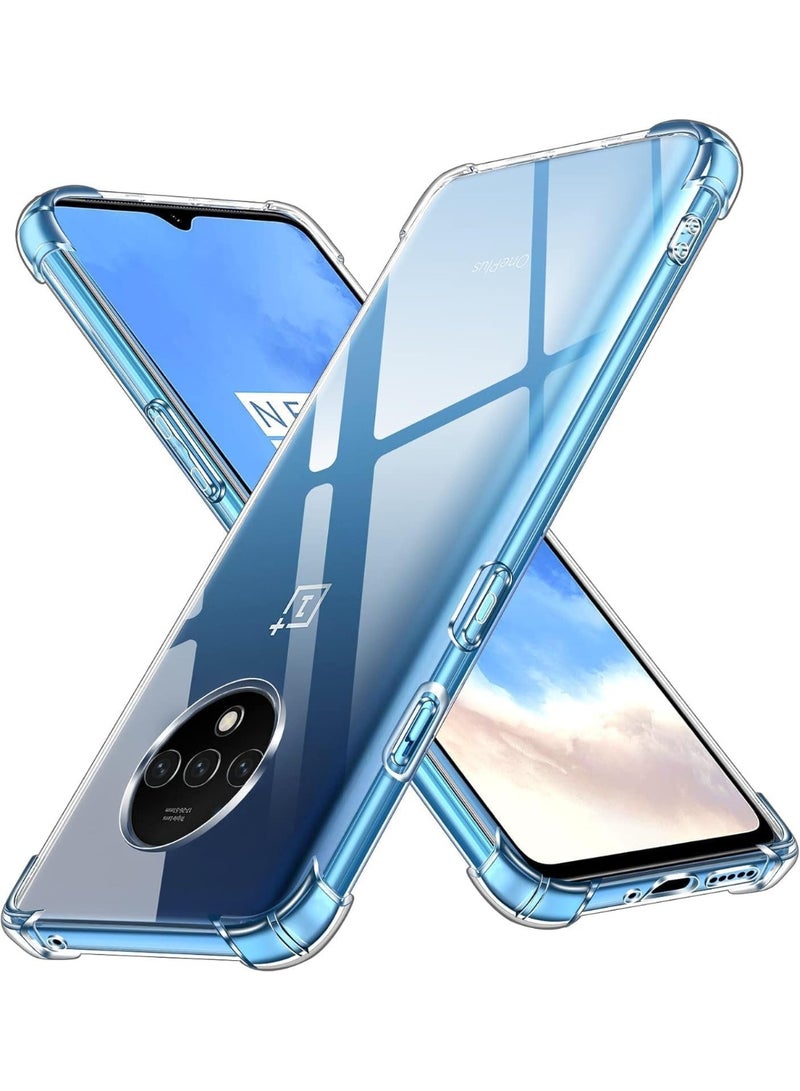 جراب متوافق مع OnePlus 7T، غطاء شفاف من السيليكون (TPU) مقاوم للصدمات، مزود بحماية للكاميرا وزوايا معززة ضد الصدمات - شفاف. - Image 1