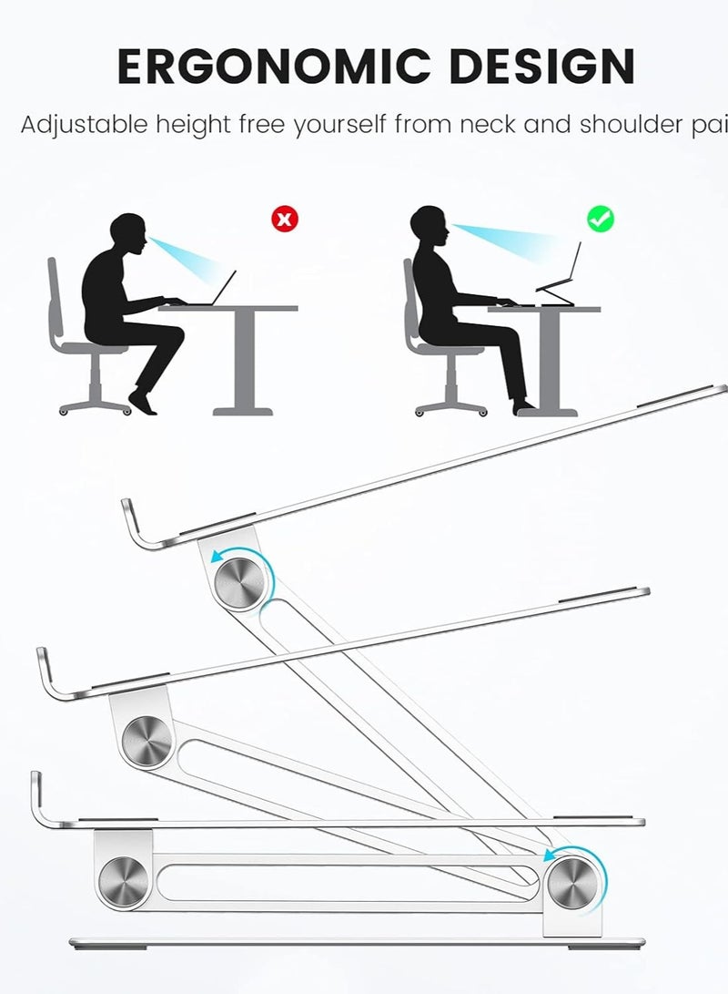 ليسن حامل كمبيوتر محمول من Lisen قابل للطي وقابل للتعديل الارتفاع، مصنوع من الألومنيوم المريح وجيد التهوية، حامل كمبيوتر محمول للمكتب، متوافق مع أجهزة الكمبيوتر المحمولة (10-15.6 بوصة) | فضي - Image 5