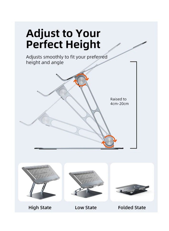 ليسن حامل كمبيوتر محمول من Lisen قابل للطي وقابل للتعديل الارتفاع، مصنوع من الألومنيوم المريح وجيد التهوية، حامل كمبيوتر محمول للمكتب، متوافق مع أجهزة الكمبيوتر المحمولة (10-15.6 بوصة) | فضي - Image 2