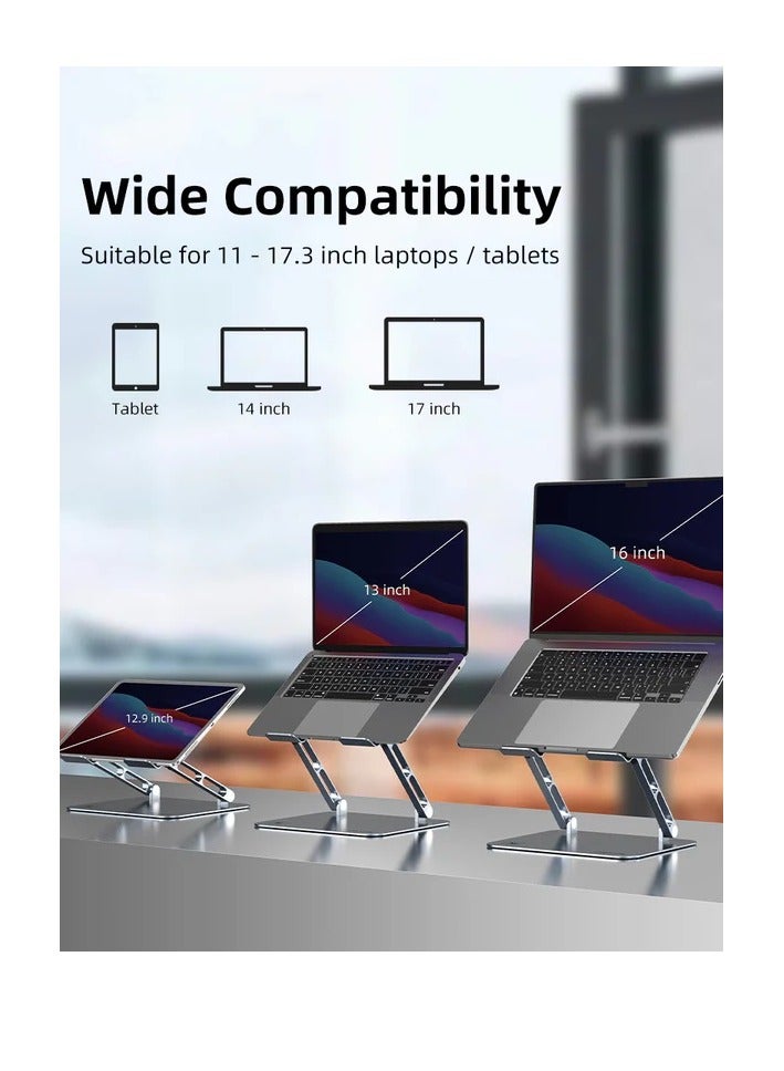 ليسن حامل كمبيوتر محمول من Lisen قابل للطي وقابل للتعديل الارتفاع، مصنوع من الألومنيوم المريح وجيد التهوية، حامل كمبيوتر محمول للمكتب، متوافق مع أجهزة الكمبيوتر المحمولة (10-15.6 بوصة) | فضي - Image 3