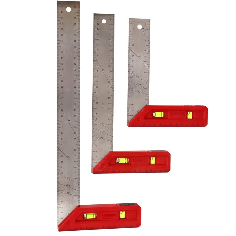 مربع النجارة المحترف 20 سم مع فقاعة مستوى مسطرة القياس الدقيقة للنجار - Image 1