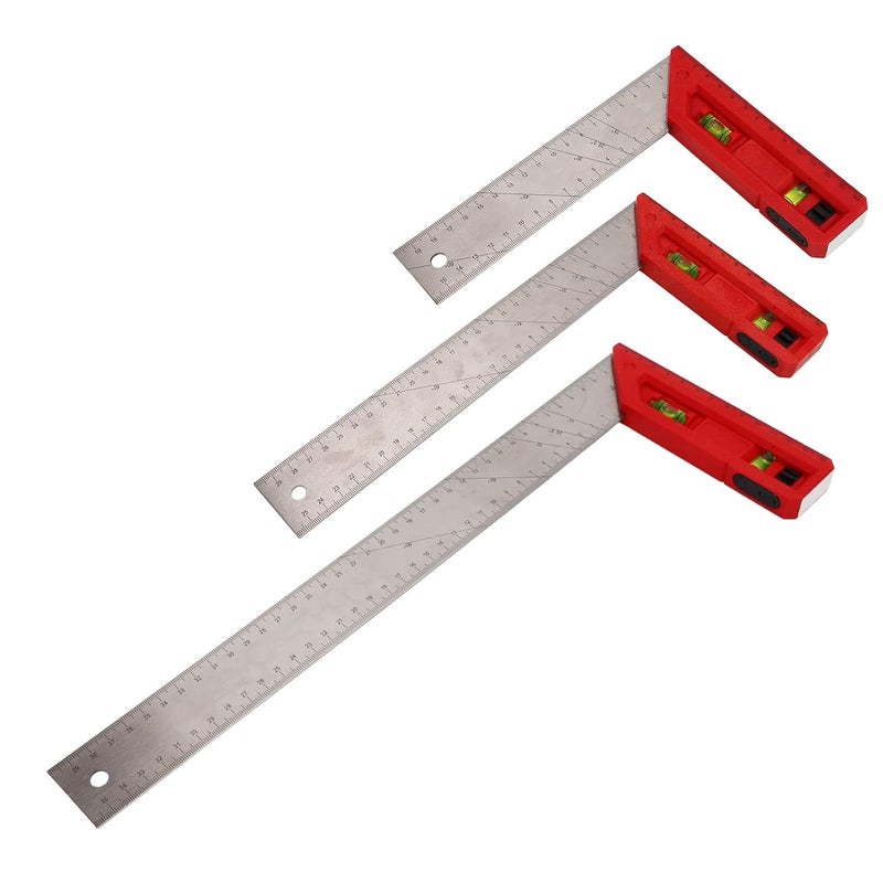 مربع النجارة المحترف 20 سم مع فقاعة مستوى مسطرة القياس الدقيقة للنجار - Image 4