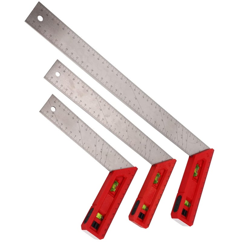 مربع النجارة المحترف 20 سم مع فقاعة مستوى مسطرة القياس الدقيقة للنجار - Image 3