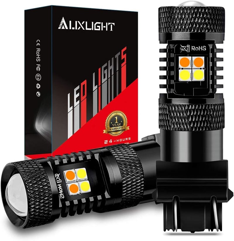 AUXLIGHT 3157 3057 4157 3155 3457 Switchback LED Bulbs 16SMD Chipsets Parking Lights/Daytime Running Lights/DRL and Turn Signal Lights with Projector replacement, White/Amber (Pack of 2) - Image 1