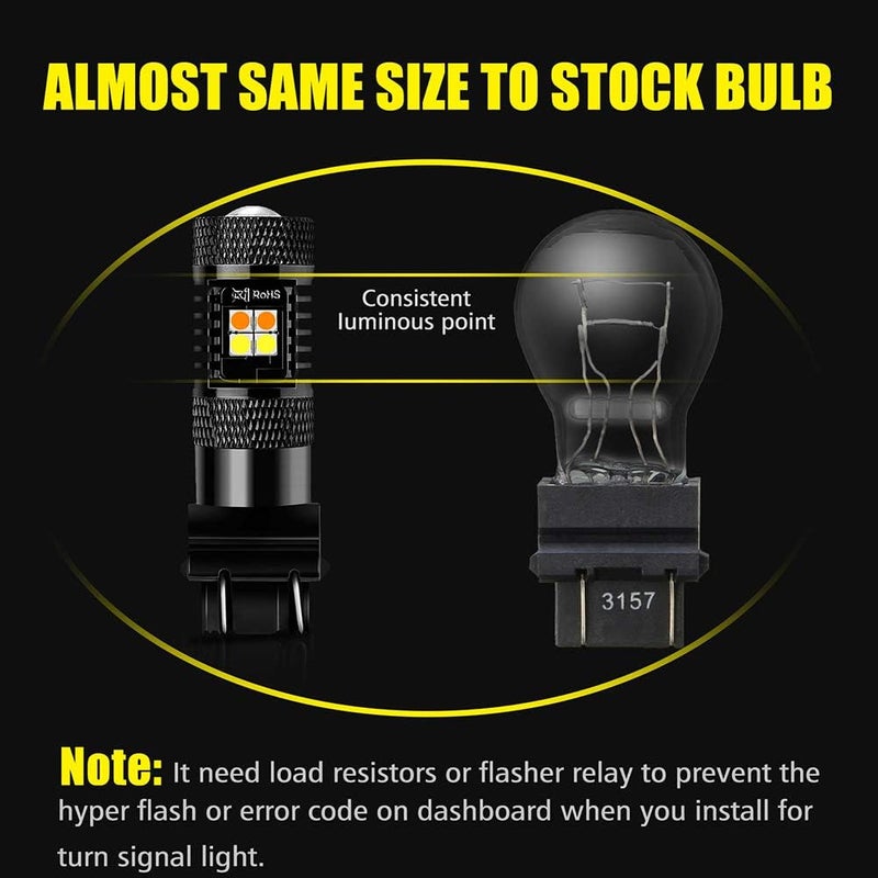 AUXLIGHT 3157 3057 4157 3155 3457 Switchback LED Bulbs 16SMD Chipsets Parking Lights/Daytime Running Lights/DRL and Turn Signal Lights with Projector replacement, White/Amber (Pack of 2) - Image 5