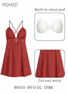 roaiss 2 Piece Nightgown Set Women's Sweet Halter Nightdress Lace Lingerie Sleepwear Home Dress Set Romantic Elegant Pajama Ladies Spring Autumn Robe Loungewear  - Image 3