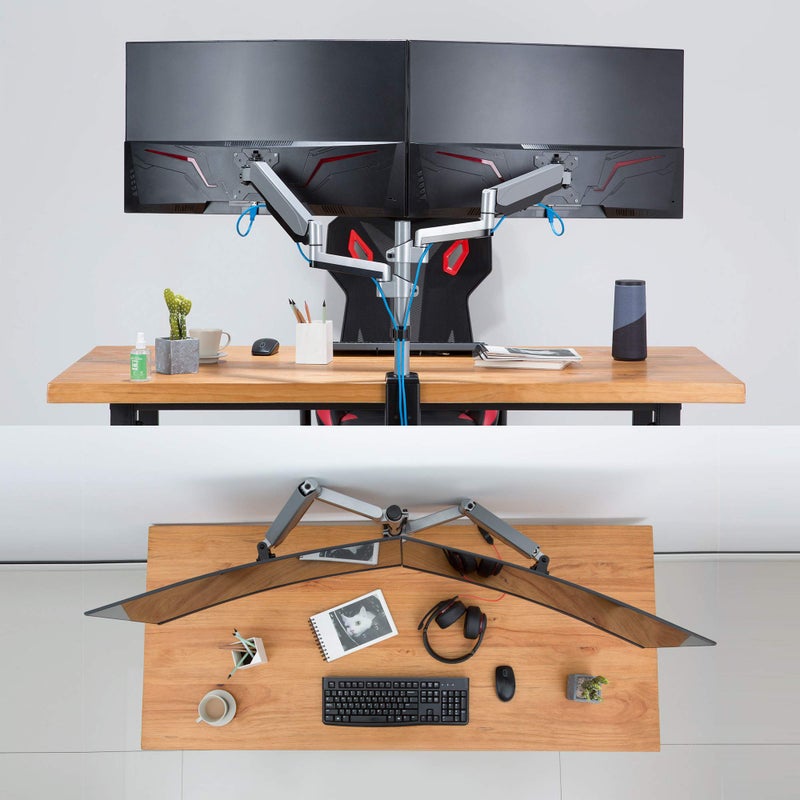 AVLT Dual 13"-27" Stacked Monitor Arm Desk Mount fits Two Flat/Curved Monitor Full Motion Height Swivel Tilt Rotation Adjustable Monitor Arm - VESA/C-Clamp/Grommet/Cable Management - Image 4