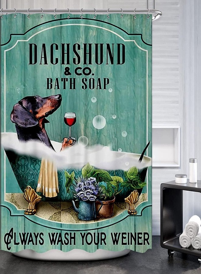 Famiffty Dog Shower Curtain,Funny Shower Curtains 72Wx72L Inch Dachshund Shower Curtain Bath Soap Wash Your Paws Fun Ocean Teal Green Bathtub Vintage Wood Waterproof Polyester Fabric 12 Plastic Hooks - Image 2