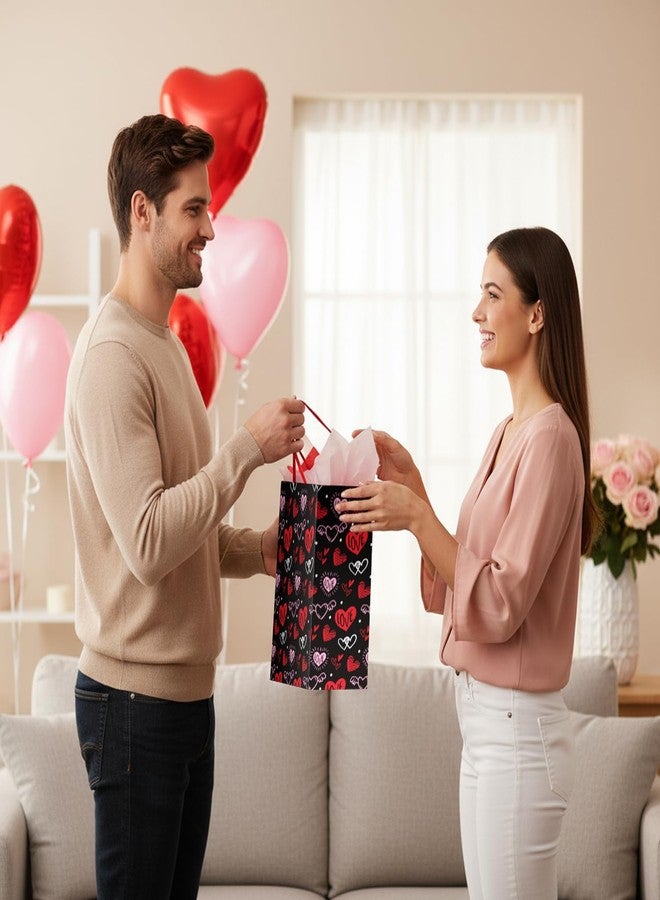 Actilize 13" Valentine's Day Gift Bags 2-Pack with Cards & Tissue Papers - Red Heart Themed Gift Bag Set for for Valentines Day, Galentines Day, Mother's Day, Father's Day, Anniversary (Red&Black) - Image 3
