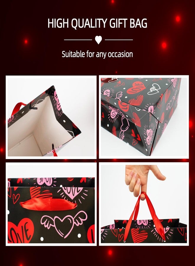 Actilize 13" Valentine's Day Gift Bags 2-Pack with Cards & Tissue Papers - Red Heart Themed Gift Bag Set for for Valentines Day, Galentines Day, Mother's Day, Father's Day, Anniversary (Red&Black) - Image 4
