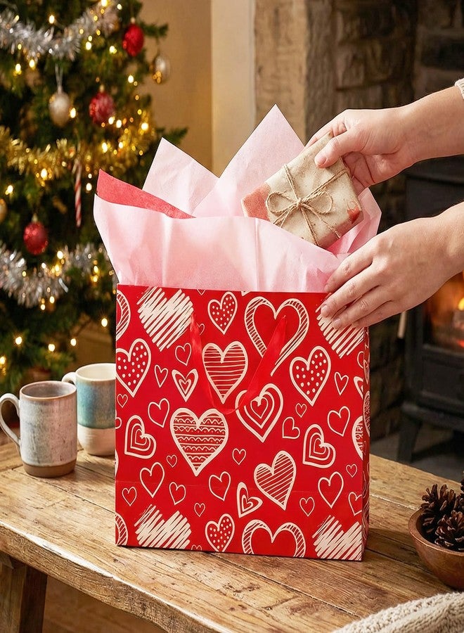 Actilize 13" Valentine's Day Gift Bags 2-Pack with Cards & Tissue Papers - Red Heart Themed Gift Bag Set for for Valentines Day, Galentines Day, Mother's Day, Father's Day, Anniversary (Red&Black) - Image 5