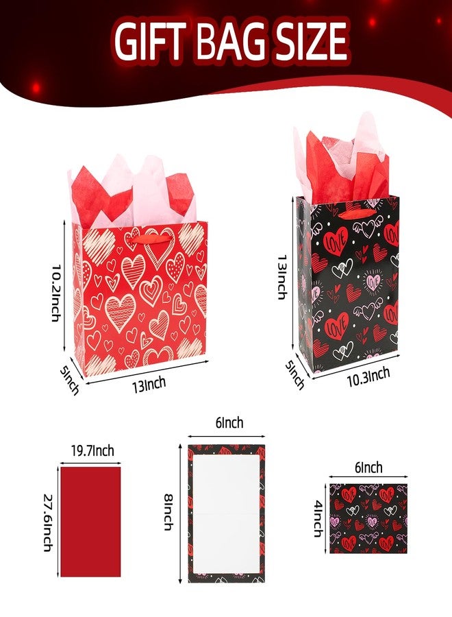 Actilize 13" Valentine's Day Gift Bags 2-Pack with Cards & Tissue Papers - Red Heart Themed Gift Bag Set for for Valentines Day, Galentines Day, Mother's Day, Father's Day, Anniversary (Red&Black) - Image 2