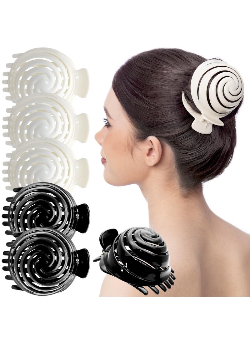 RC ROCHE ORNAMENT - RC ROCHE ORNAMENT 6 Pcs Womens Spiral Dome Bun Maker Cover Round Clam Shell Stylish Spiral No Slip Grip Side Slide Beauty Accessory Hair Claw Clamp Clip, Large Black and White - Image 1