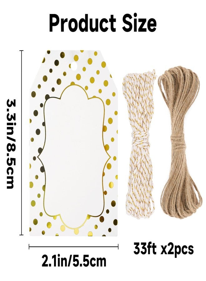 joycraft 100Pcs Gold Foil GiftTags with String, Gold Dot Blank Paper Tags,3.3x2.1 in Large Gift Wrapping Tags for Wedding, Birthday Baby Shower, Classic - Image 2