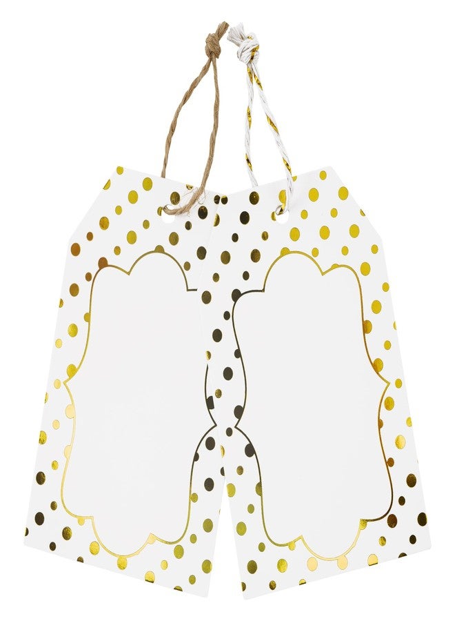 joycraft 100Pcs Gold Foil GiftTags with String, Gold Dot Blank Paper Tags,3.3x2.1 in Large Gift Wrapping Tags for Wedding, Birthday Baby Shower, Classic - Image 1