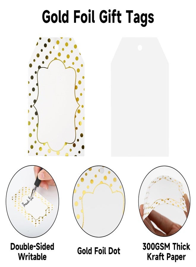 joycraft 100Pcs Gold Foil GiftTags with String, Gold Dot Blank Paper Tags,3.3x2.1 in Large Gift Wrapping Tags for Wedding, Birthday Baby Shower, Classic - Image 3