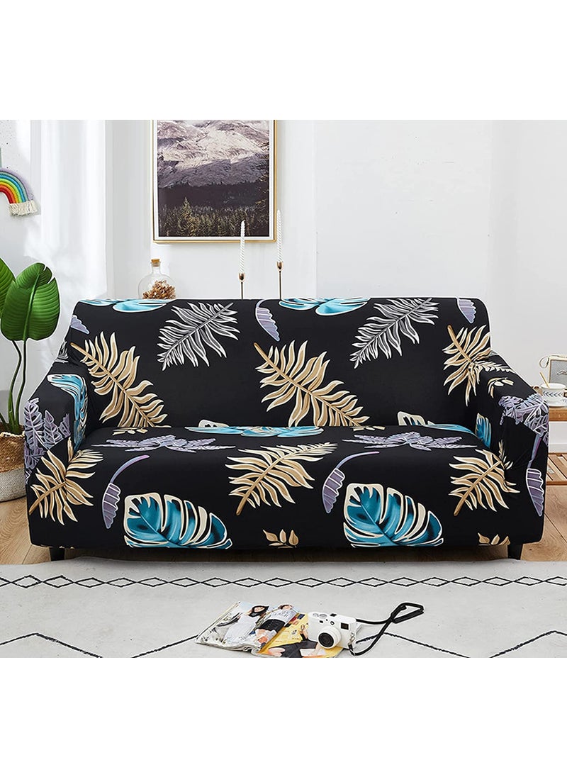 Styleys Styleys Universal Polyester Big Elasticity Flexible Stretch Double Seater Sofa Cover (2 Seater, 140-180 cms, Black Mix Leaf, SLMH-44)  - Image 1