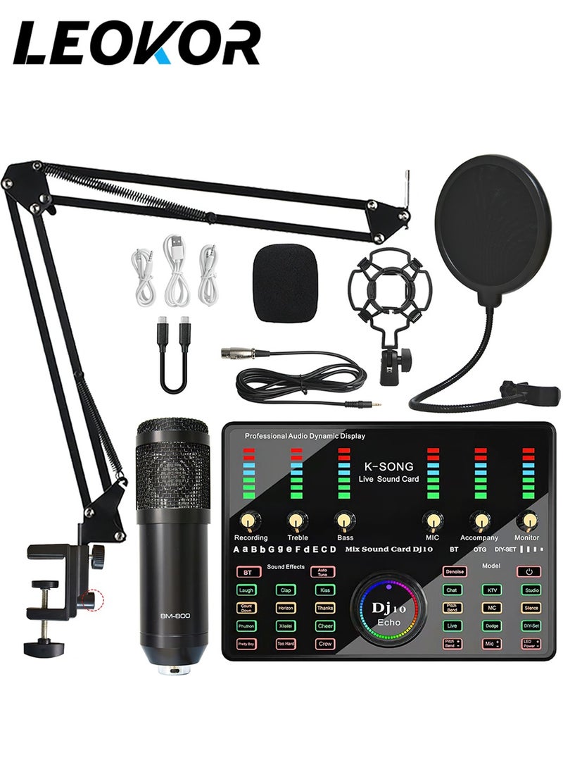 LEOKOR Sound Card Microphone Podcast Package,Streaming Audio Mixer with Microphone Stand/Suitable for Live Broadcast/Podcast/Youtube/PC/Smartphone  - Image 1