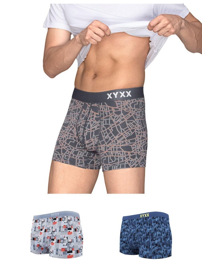 XYXX XYXX Men's Modal Printed (Pack of 3) R63_Trunk_01_2_3_Cityscape Map Grey+Skyline Blue_L  - Image 1