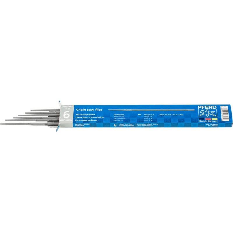 PFERD Chainsaw File Set, Round - 11/64" Diameter x 8" Length, Premium Spiral Cut Files for Fast Manual Chainsaw Sharpening | 1 File – Part 17075 - Image 1